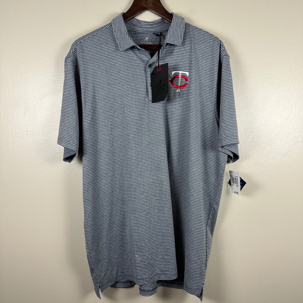 Antigua Men's Large Scheme Polo Navy White Minnesota Twins Striped NEW